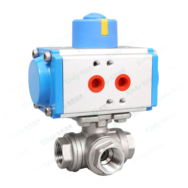 Pneumatic three-way thread buckle ball valve