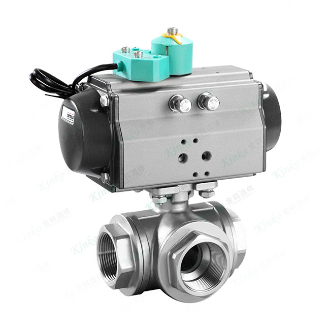 Pneumatic three-way internal threaded ball valve