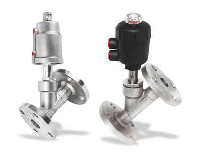Pneumatic flanged angle seat valve
